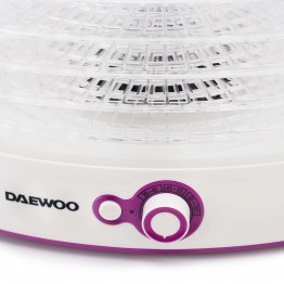 Deshidrator de alimente Daewoo DD450W, putere 500 W, capacitate 5 tavi, temperatura 35-70°C, ventilator integrat, alb/violet